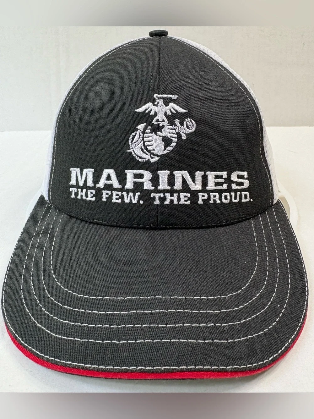 US Marines The Few The Proud Trucker Hat Mesh Snapback Black White USA